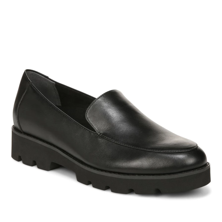 VIONIC Women's Kensley Loafer Wide Width - Black Nappa Leather Slip-On Shoes
