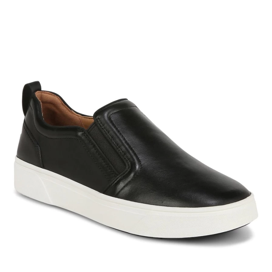 VIONIC Women's Kimmie Wide Width Sneakers in Black Leather