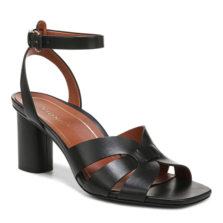 VIONIC Women's Marrin Black Heeled Sandals - Comfortable & Stylish Footwear